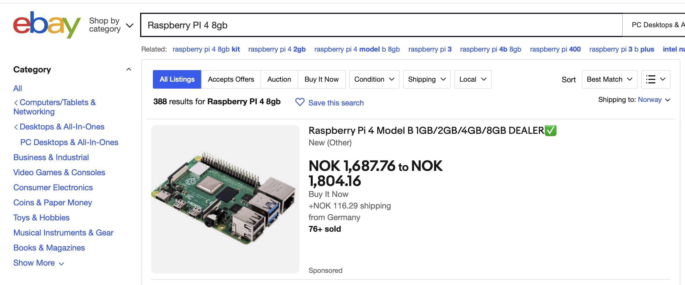 Raspberry Pi 4 on Ebay