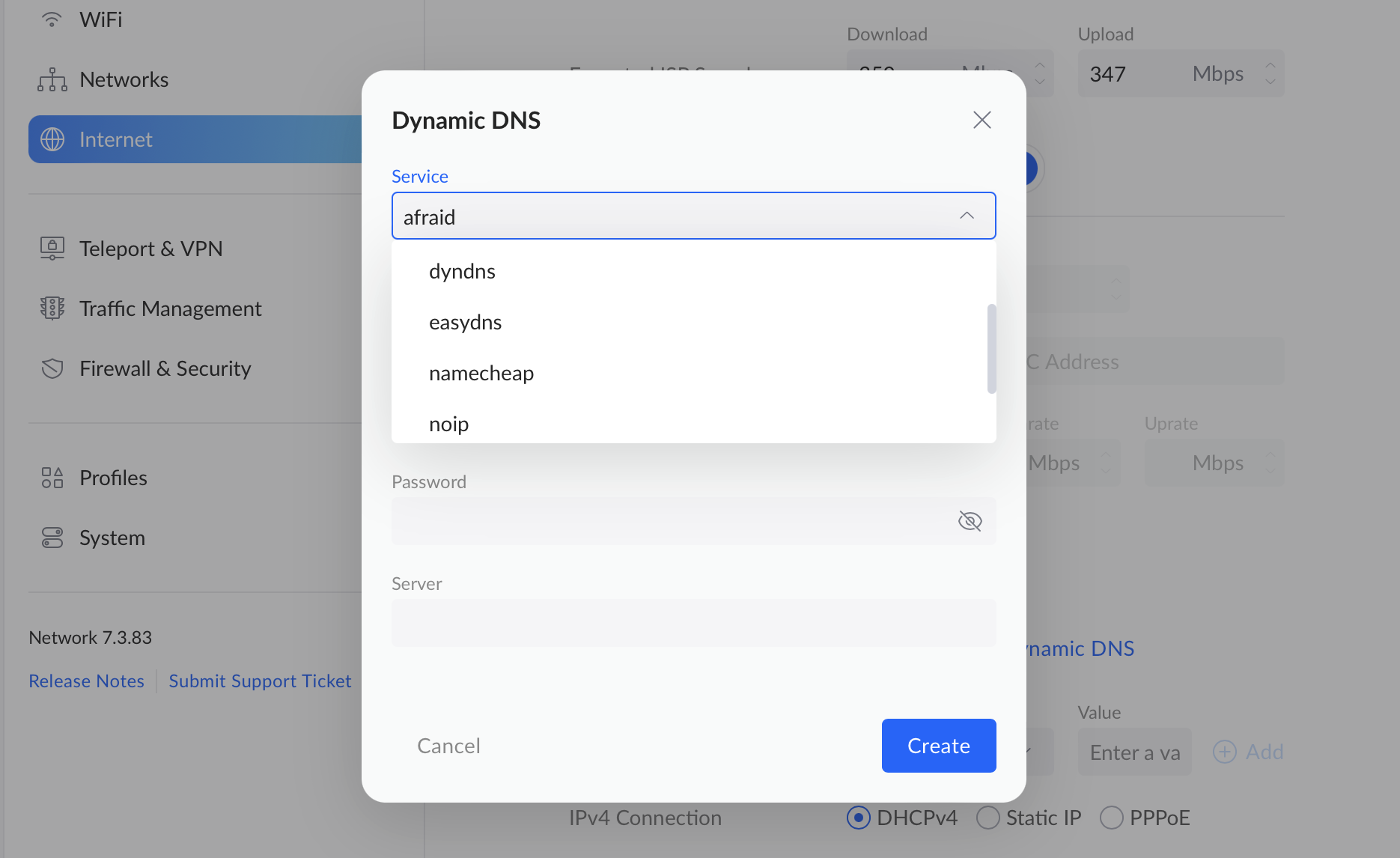 Dynamic DNS menu