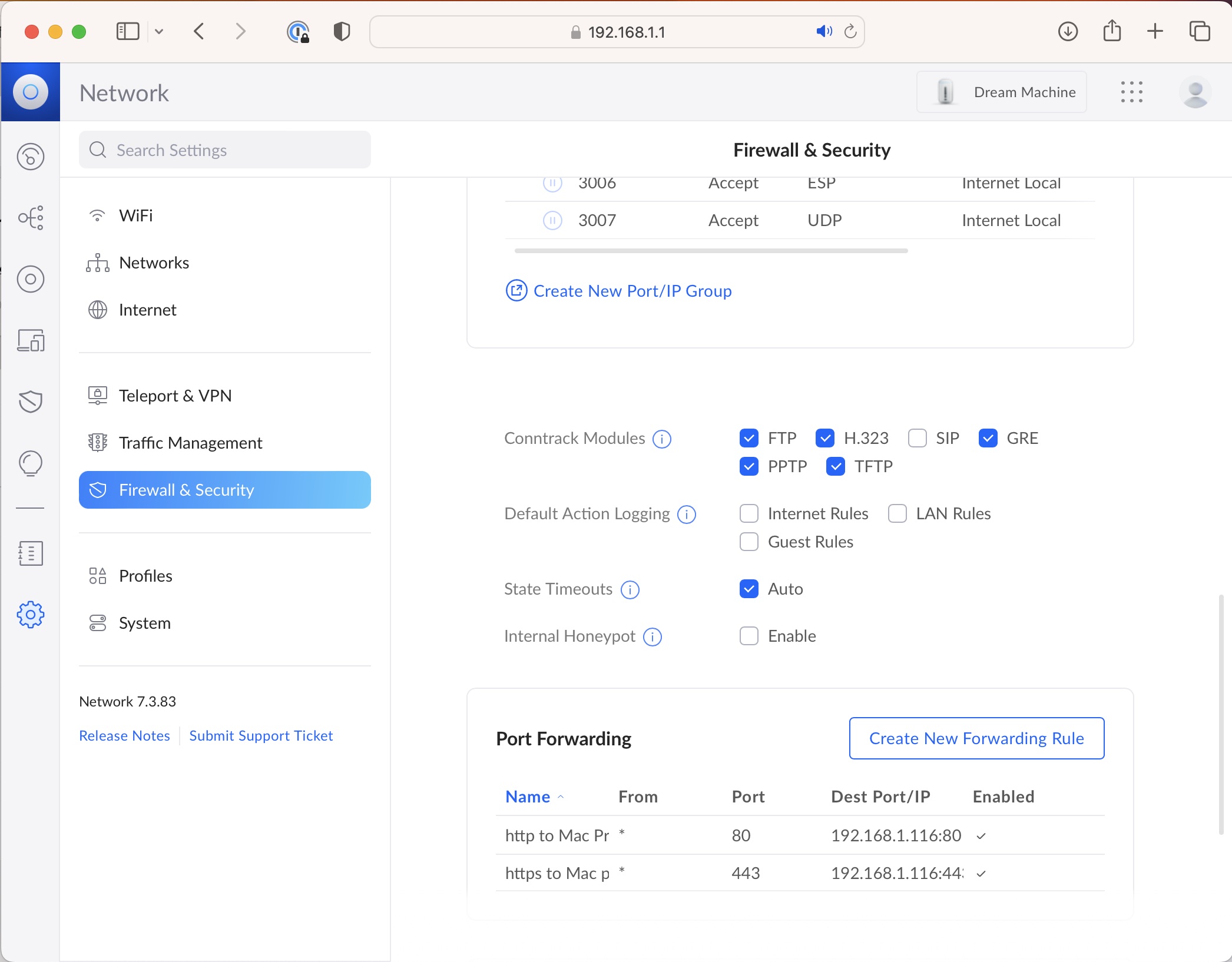 Port forwarding 443 on the Dream Machine