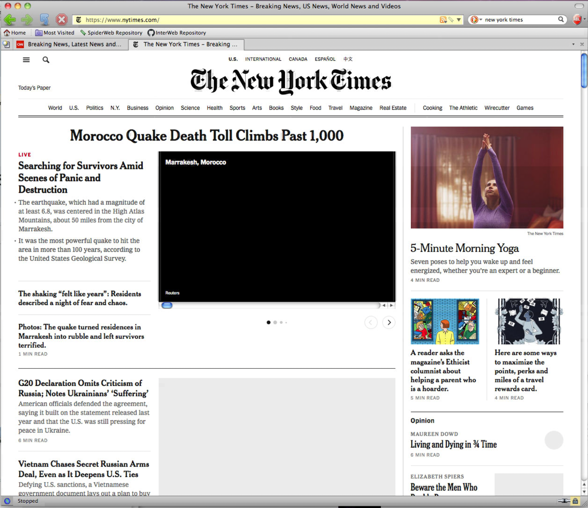 SpiderWeb showing the new york times on September 9th 2023